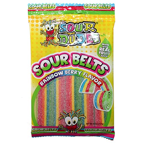 Sour Dudes 1 Bag Sour Belts - Rainbow Berry Flavor - Made With