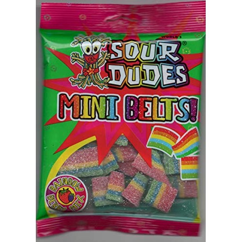 Sour Dudes Mini Belts Licorice Candy, Rainbow Berry Mix Flavor,
