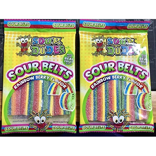 Sour Dudes 1 Bag Sour Belts - Rainbow Berry Flavor - Made With