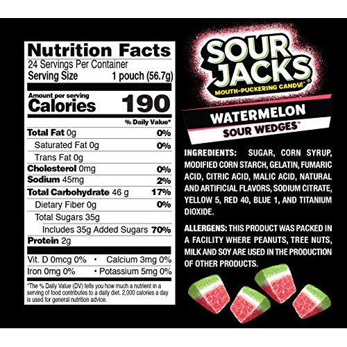 Sour Jacks Sour Candy Gummy Snacks, Watermelon Sour Wedges, Bulk