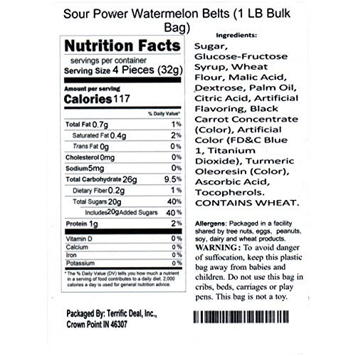 Sour Power Watermelon Belts 1 Lb Bulk Bag