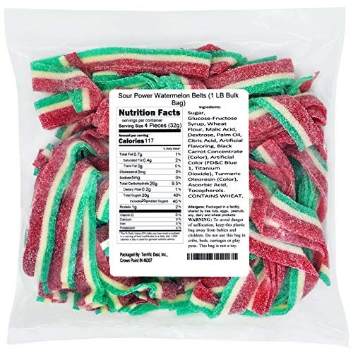 Sour Power Watermelon Belts 1 Lb Bulk Bag