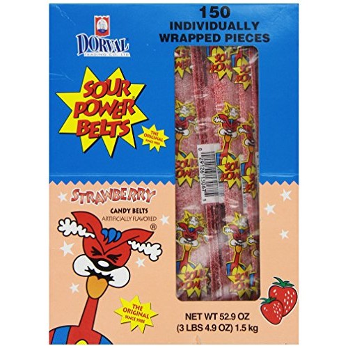 Sour Power Wrapped Belts, Strawberry, Individually Wrapped Belts