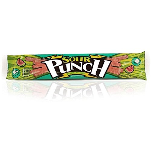 Sour Punch Watermelon Sour Straws, 2Oz Tray, 24 Pack