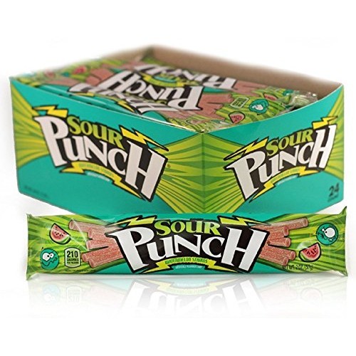Sour Punch Watermelon Sour Straws, 2Oz Tray, 24 Pack