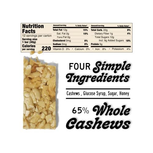 South 40 Snacks Cashew Bar, Extra Crunchy Nut Snack Bar, Simple ...