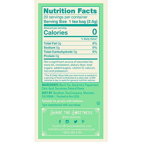 Southern Breeze Cold Brew, Mint Sweet Tea With Zero Calorie, 20