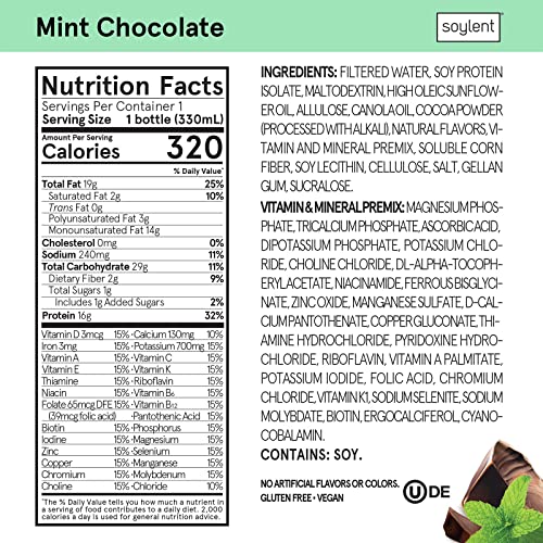 Soylent Mint Chocolate Meal Replacement Shake, Contains 16g Comp...