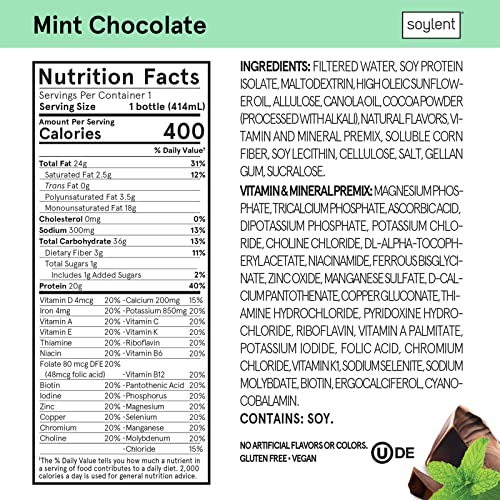 Soylent Mint Chocolate Plant Protein Meal Replacement Shake, 14