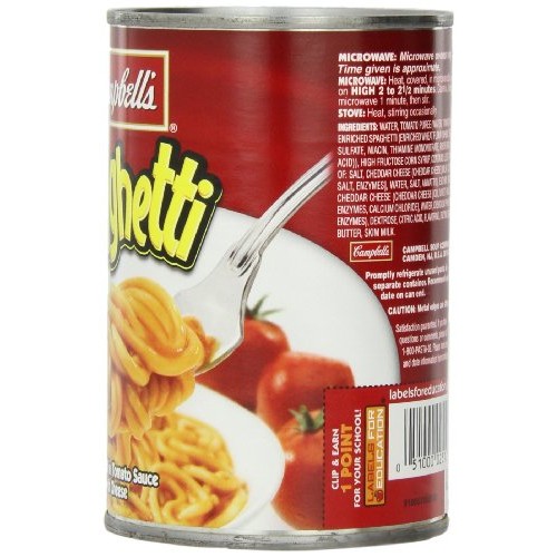 Campbells Spaghetti In Tomato Sauce With Cheese, 14.75 Ounce P