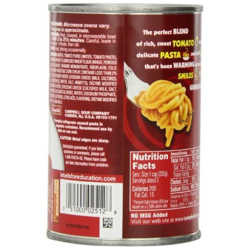 Campbells Spaghetti In Tomato Sauce With Cheese, 14.75 Ounce P