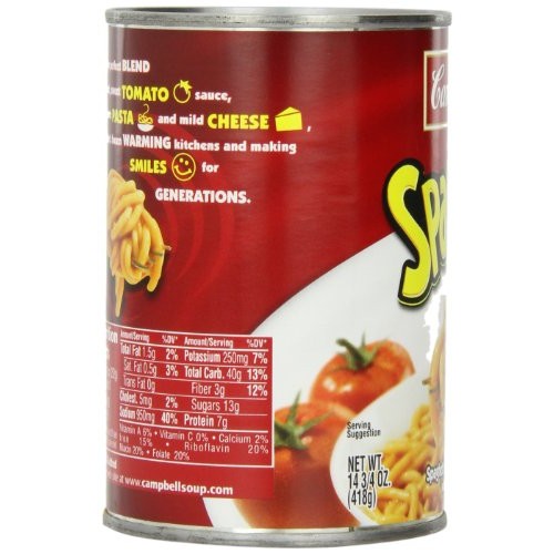 Campbells Spaghetti In Tomato Sauce With Cheese, 14.75 Ounce P