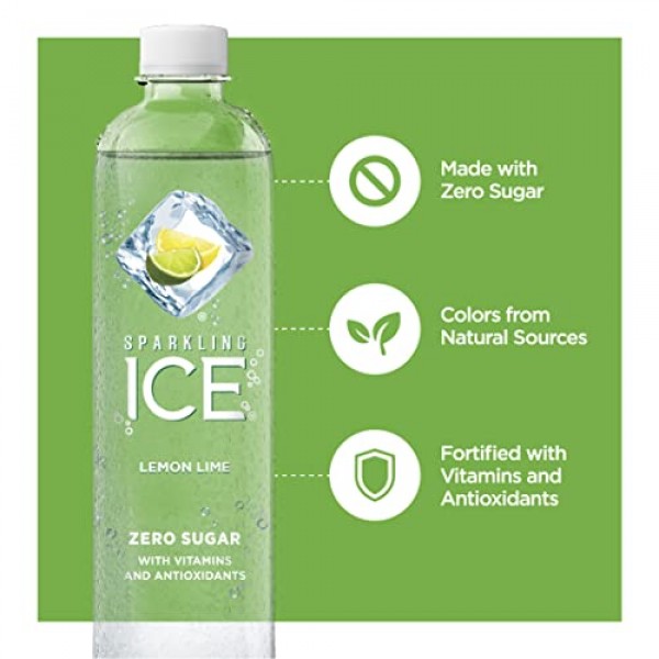 Sparkling Ice, Lemon Lime Sparkling Water, with Antioxidants and...