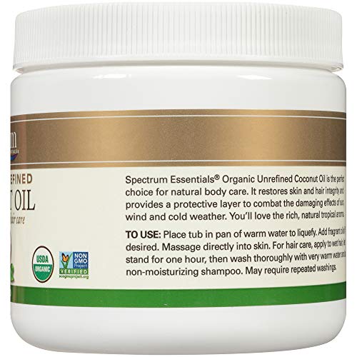 Spectrum Essentials Organic Coconut Oil, Unrefined, 15 Oz