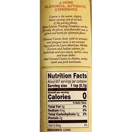 Spice Islands Ground Cumin Seed Herb Premium Authentic Flavor, 1