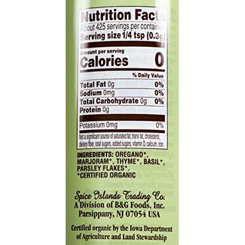 Spice Islands Organic Italian Seasoning Salt-Free Gluten-Free, 4