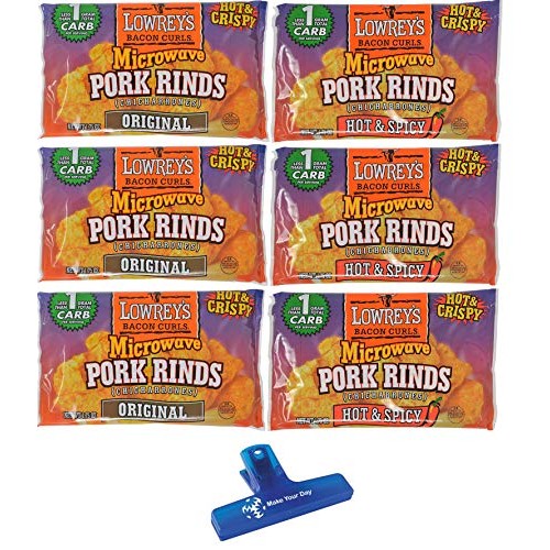Lowreys Bacon Curls Microwavable Pork Rinds, Original and Hot &...