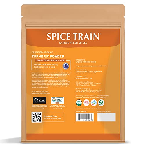 SPICE TRAIN, Organic Turmeric Powder 397g/14oz Made from Raw T...