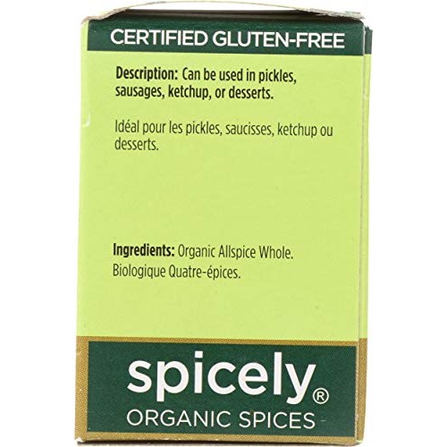 Spicely Organic Allspice Whole 0.30 Ounce Ecobox Certified Glute