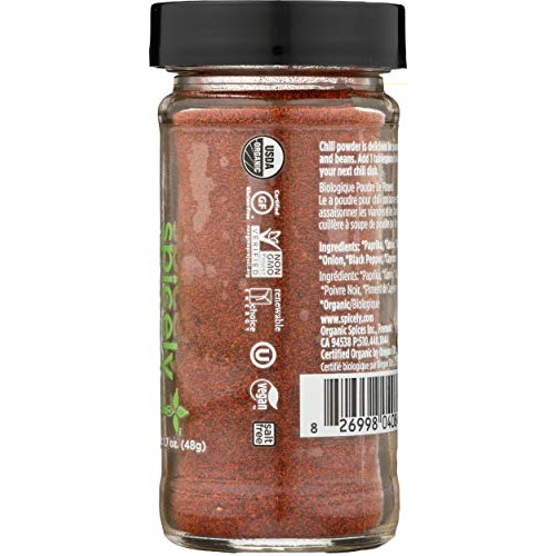 Spicely Organic Chili Powder 1.70 Ounce Jar Certified Gluten Free
