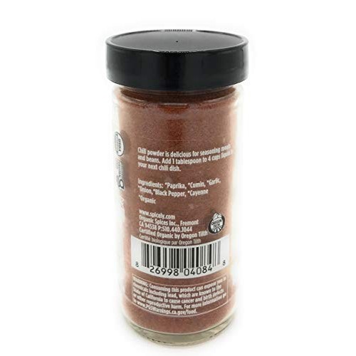 Spicely Organic Chili Powder 1.70 Ounce Jar Certified Gluten Free