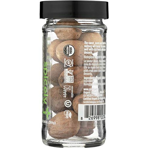 Spicely Organic Nutmeg Whole 1.40 Ounce Jar Certified Gluten Free