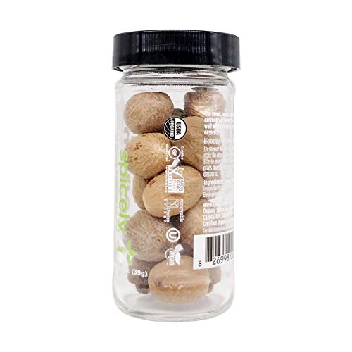 Spicely Organic Nutmeg Whole 1.40 Ounce Jar Certified Gluten Free
