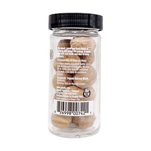 Spicely Organic Nutmeg Whole 1.40 Ounce Jar Certified Gluten Free