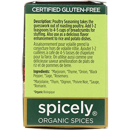 Spicely Organic Seasoning Poultry 0.35 Ounce Ecobox Certified Gl