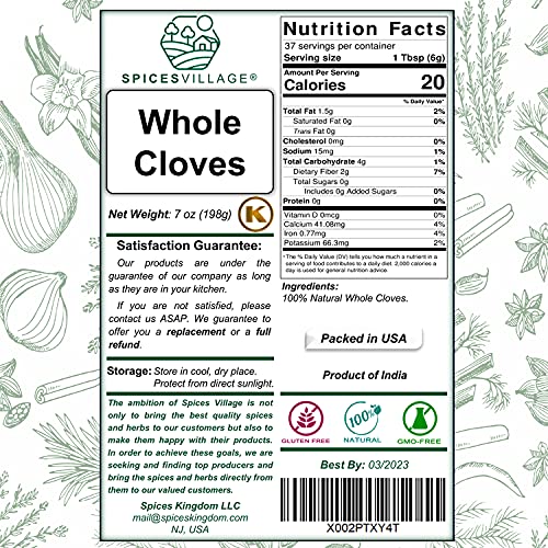 Spices Village Whole Cloves, Kosher Certified, All Natural Dried