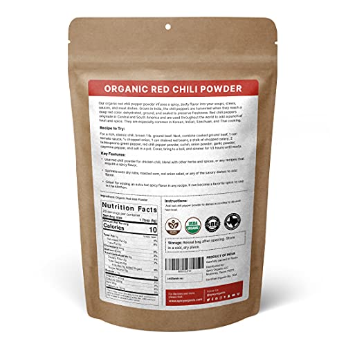 SPICY ORGANIC Red Chili Powder - USDA Certified Organic, Non-GMO...
