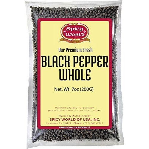 Spicy World Black Peppercorns Whole 7 Ounce - Perfect For Grinder