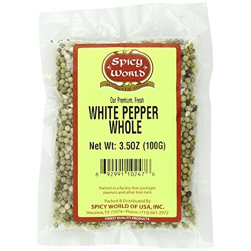 Spicy World White Peppercorns Whole 3.5 Oz