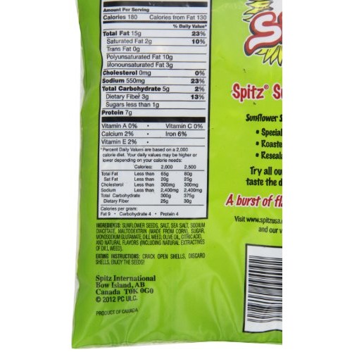 Spitz Dill Pickle Flavored Sunflower Seeds, 6 Oz Bag Pack Of 12