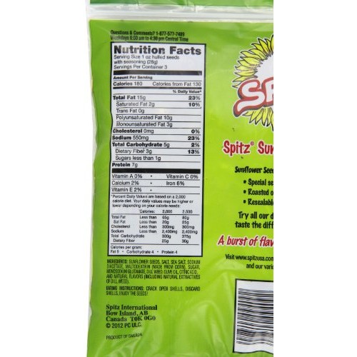 Spitz Dill Pickle Flavored Sunflower Seeds, 6 Oz Bag Pack Of 12