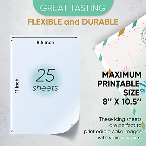Splendid Sensations 25 Count Edible Paper for Cakes Printable - Frosting Sheets - Premium Icing Sheets Edible Paper - Edible Printer Paper - Edible