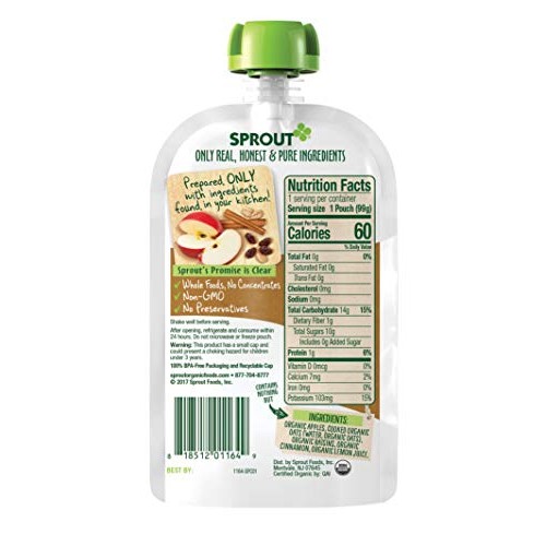 Sprout Organic Baby Food Pouches Stage 2, Apple Oatmeal Raisin W