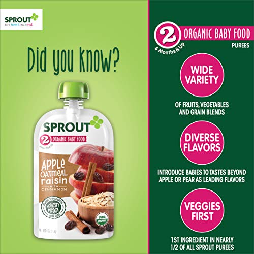 Sprout Organic Baby Food Pouches Stage 2, Apple Oatmeal Raisin W