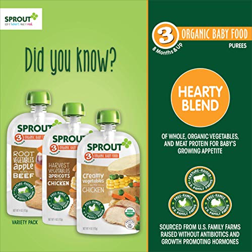 Sprout Organic Baby Food Pouches Stage 3 Meat Variety Pack, Pac