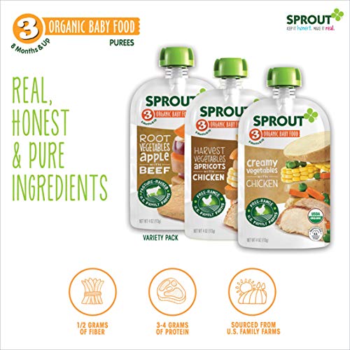 Sprout Organic Baby Food Pouches Stage 3 Meat Variety Pack, Pac