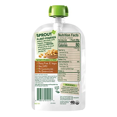Sprout Organic Baby Food, Stage 2 Pouches, Carrot &Amp; Chickpea Pla