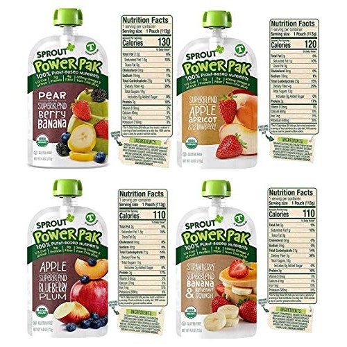 Sprout Organic Baby Food, Stage 4 Toddler Pouches, 8 Flavor Powe