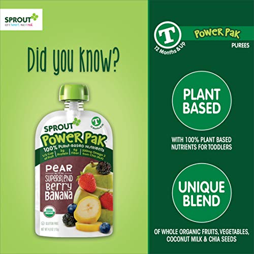 Sprout Organic Stage 4 Toddler Food Power Pak Pouches, Pear W/ S