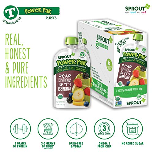 Sprout Organic Stage 4 Toddler Food Power Pak Pouches, Pear W/ S