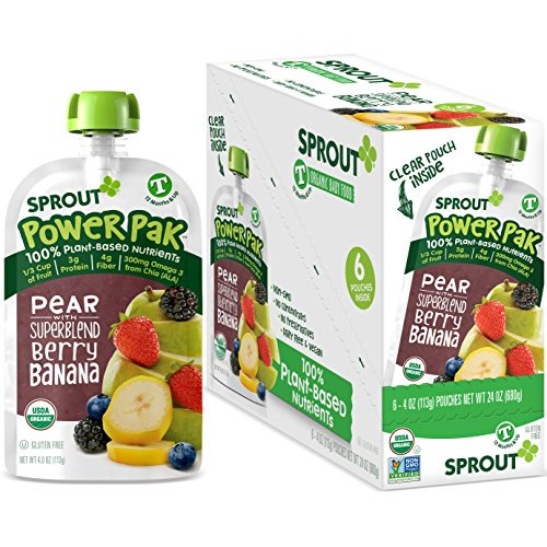 Sprout Organic Stage 4 Toddler Food Power Pak Pouches, Pear W/ S