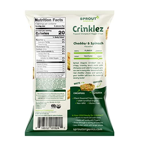 Sprout Organic Crinklez Toddler Snacks, Cheesy Spinach, 1.48 Oun