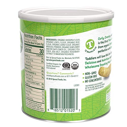 Sprout Organic Curlz Toddler Snacks, Broccoli, 1.48 Ounce Canist