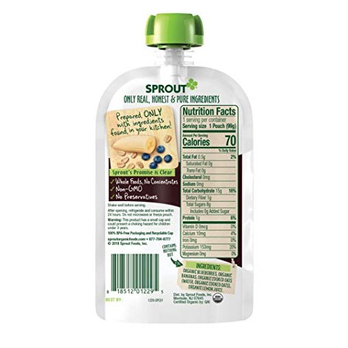 Sprout Organic Stage 2 Baby Food Pouches, Blueberry Banana Oatme