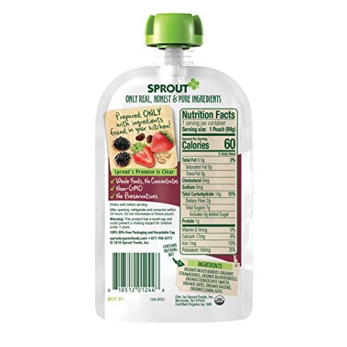 Sprout Organic Stage 2 Baby Food Pouches, Mixed Berry Oatmeal, 3