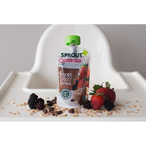 Sprout Organic Stage 2 Baby Food Pouches, Mixed Berry Oatmeal, 3